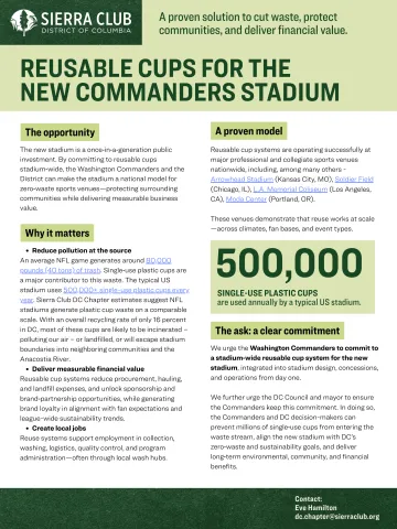 Reusable cups for RFK stadium one-pager