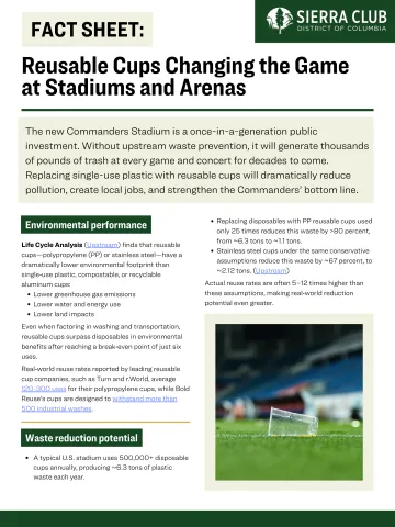 Reusable cups for RFK stadium fact sheet