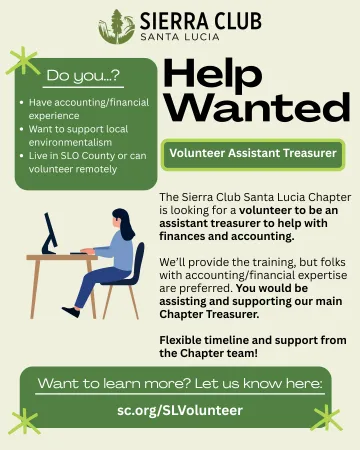 ad for an assistant treasurer for the Santa Lucia Chapter