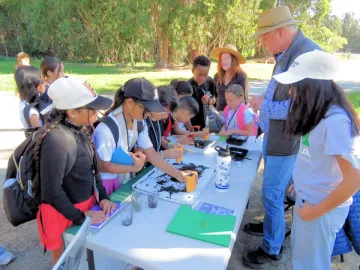 Students with microscopes