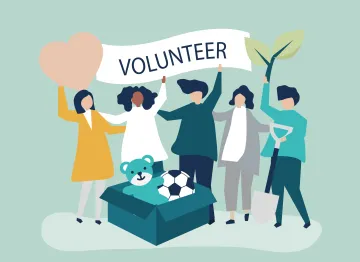 people holding a sign that says volunteer