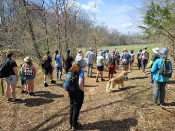 large group attending hike at Long Creek Park