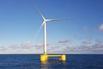 Floating wind turbine at Kincardine Offshore Wind Project off the coast of  Aberdeen Scotland, from Principle Power
