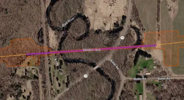 Aerial view of Bad River crossing plan, where they want to do horizontal directional drilling.