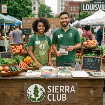 Two volunteers at a Sierra Club table