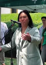 NC State Rep. Maria Cervania speaks at a news conference