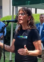 Shelley Robbins speaks at a news conference