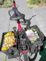 ebike panniers holding groceries