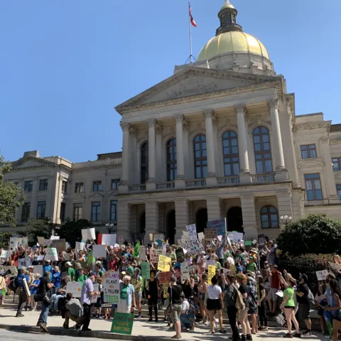 Activists gather outside the Georgia Capitol
