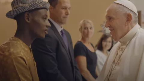 People representing youth, indigenous peoples, the poor, and the voice of Nature meet with Pope Francis