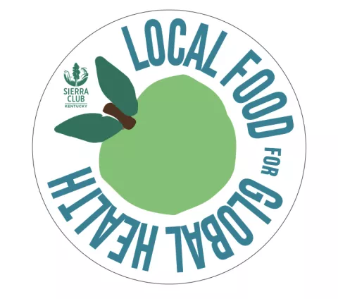 Graphic of a green apple encircled with the words, "Local Food for Global Health"