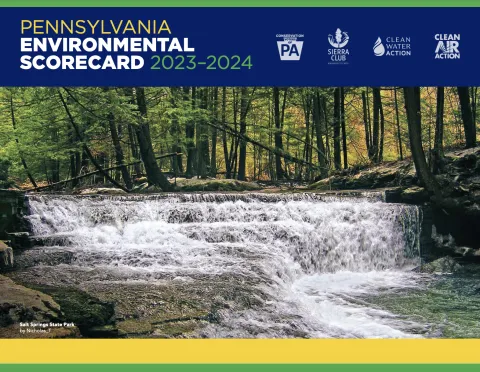 Pennsylvania Environmental Scorecard 2023-2024 graphic with a waterfall