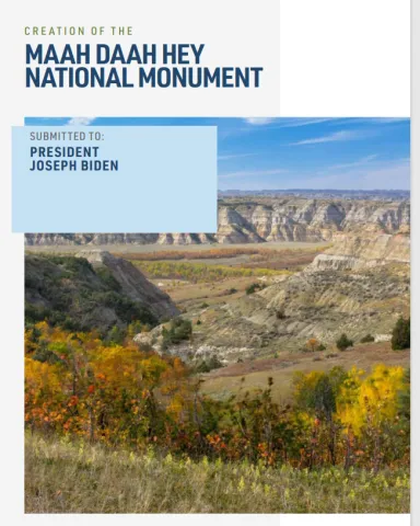 Proposal cover for Maah Daah Hey National Monument submitted to president Joseph Biden