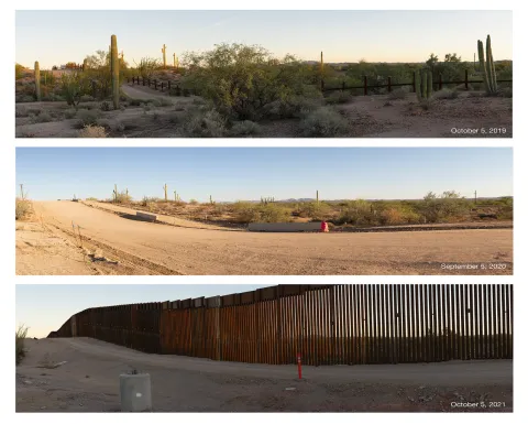 three images at different years taken in the same exact spot