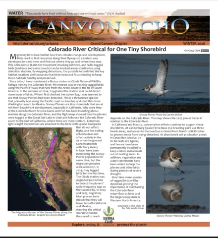 Cover of a newsletter with a bird and a map of the Colorado river