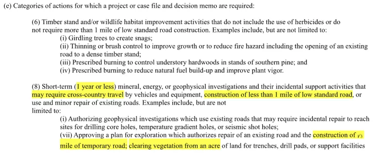 Categorical exclusions