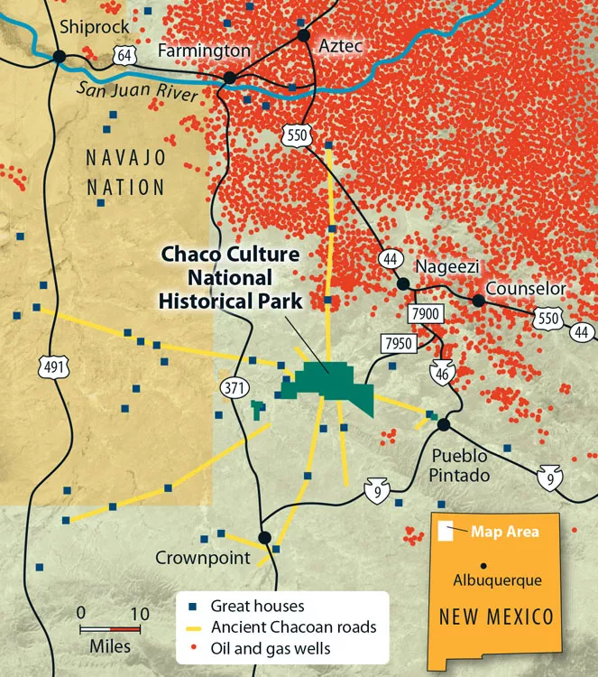 Oil and gas wells near Chaco Canyon National Historical Park in New Mexico
