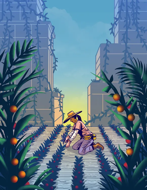 Illustration of a woman gardening