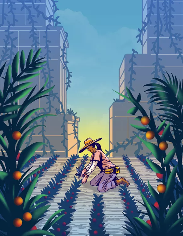 Illustration of a woman gardening