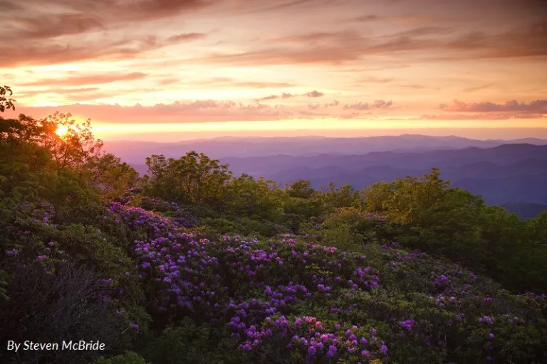 A sunset panorama from high in the Craggy Mountains. Photo by Steven McBride