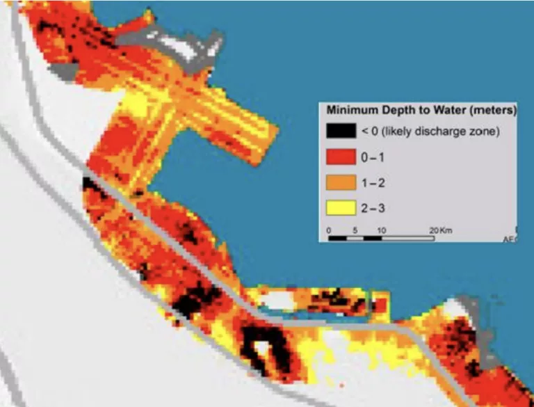 Hydrologic model of minimum depth to groundwater in Project area