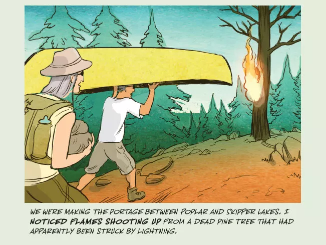 Illustration of a couple carrying a canoe