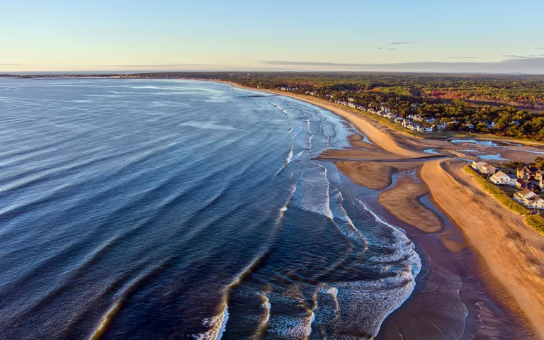 An aerial view of the Atlantic Ocean off the coast of Maine