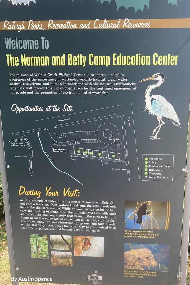 An educational sign at Raleigh's Walnut Creek Wetland Park. By Austin Spence
