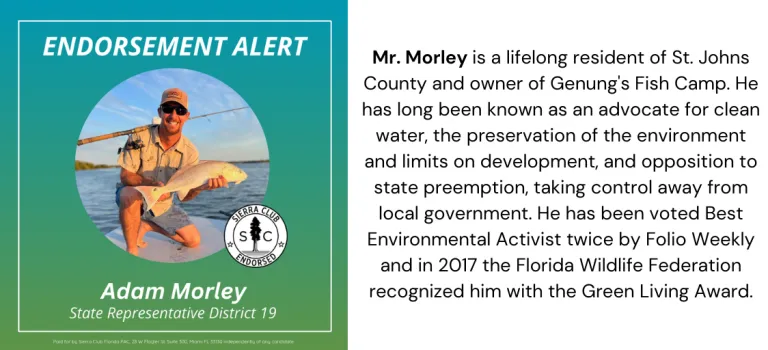 Political Endorsement for Adam Morley with photo and text