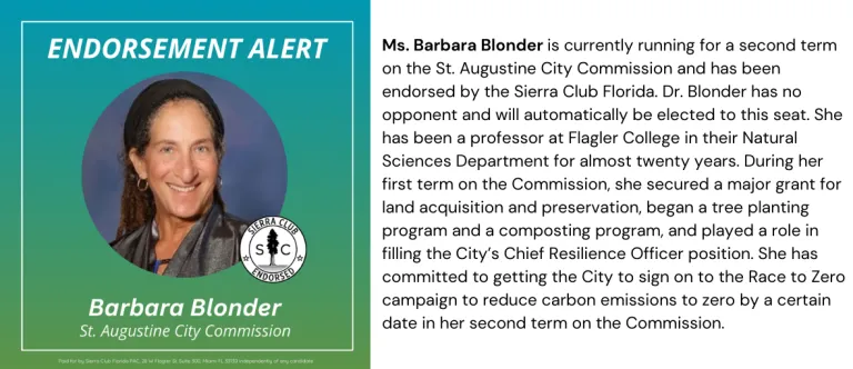 Political Endorsement for Barbara Blonder with photo and text