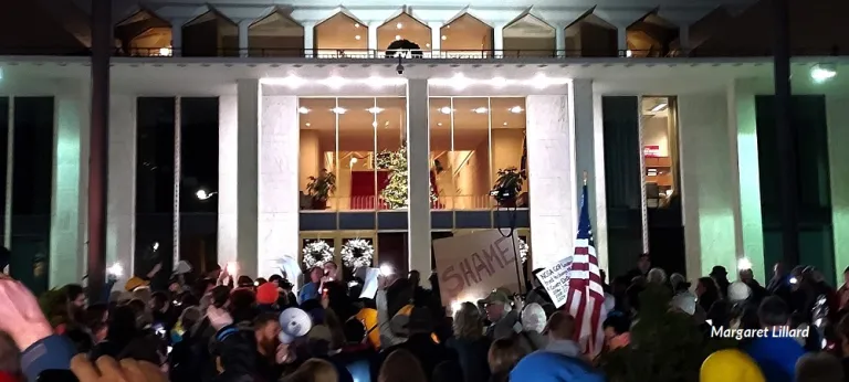 Protesters outside the NC Legislative Building on Dec. 9, 2024