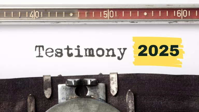 Typewriter typing out "Testimony 2025" 