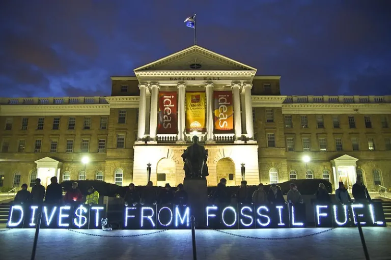 University of Wisconsin-Madison students and the Overpass Light Brigade protest fossil fuels outside UW's Bascom Hall, April 5, 2014. (Joe Brusky/CC BY-NC 2.0)