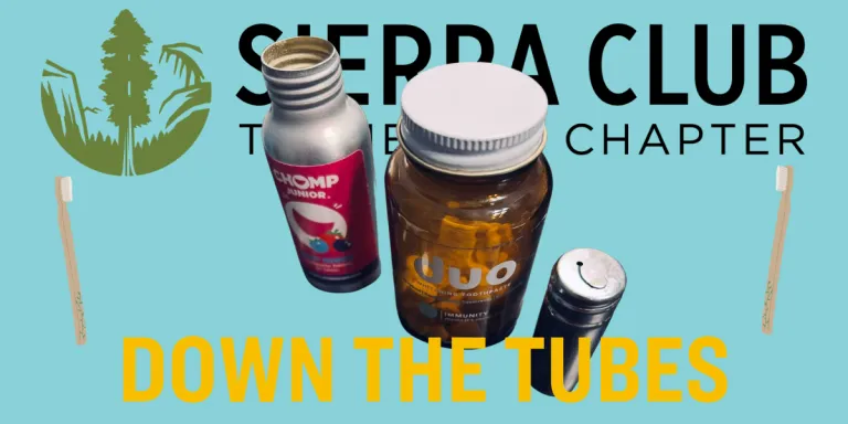 SIerra Club logo with toothpaste tablets and floss