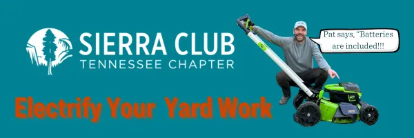 Banner with an electric lawn mower