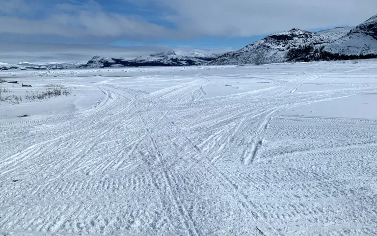 Travel routes over the ice near Nain, the capital of Nunatsuiviat. Photo by Breanna Bishop.