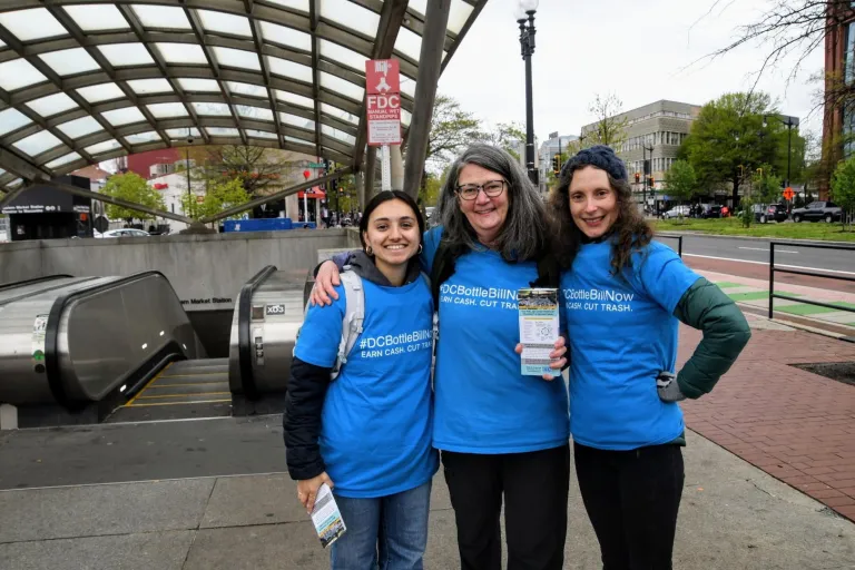 Sierra Club DC volunteers flyering for the bottle bill.