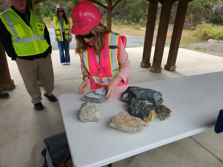 Albemarle’s Community Engagement Manager, Cindy Estridge, teaching the tour group about minerals.