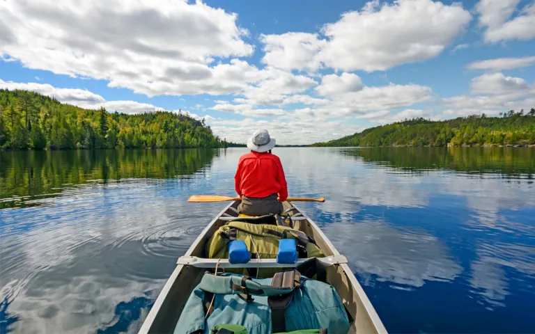 Canoer on Kekekabic Lake in the Boundary Waters in Minnesota