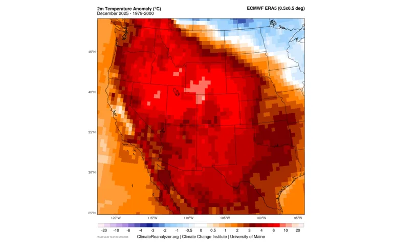 A temperature anomaly map of the western US