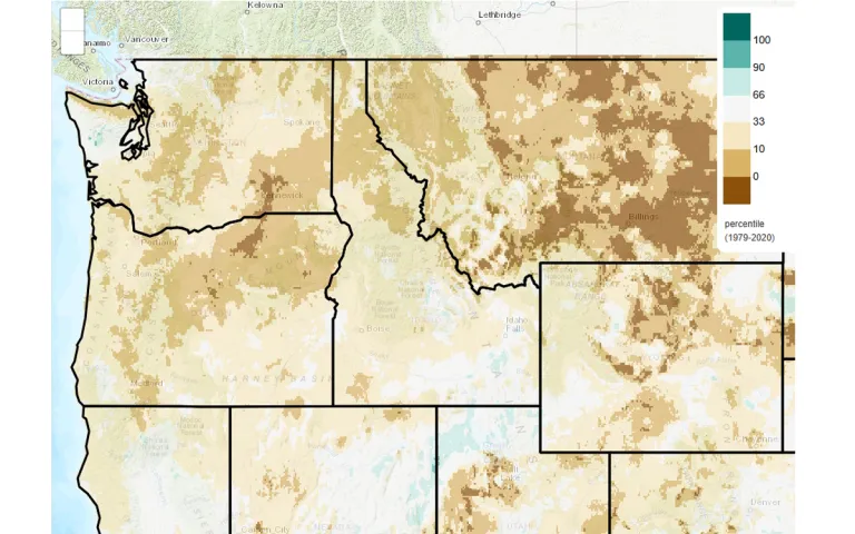 Map of aridity throughout the West this past winter