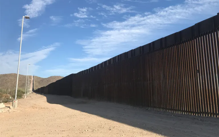 Organ Pipe border wall, service road, and lights—AZ