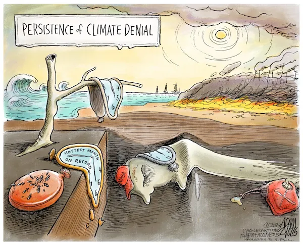 Persistence of Climate denial cartoon; Hottest Month on Record