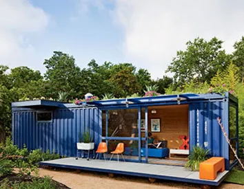 A shipping container finds new life as a guest room