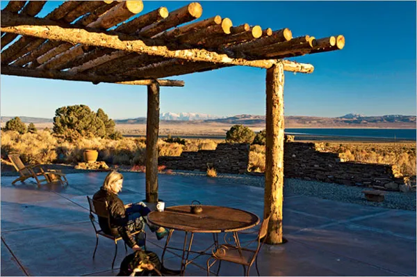 Homeowner Sarah Adams enjoys a timeless view of Mono Lake and the Sierra Nevada from her patio.