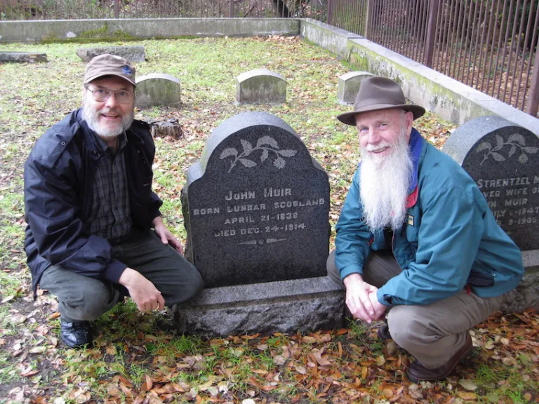 Modern pilgrims have included Lee Stetson (right), who performs as John Muir in Yosemite, and Harold Wood.