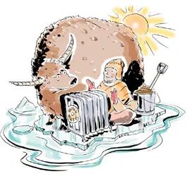 cartoon illustration of a global warming skeptic