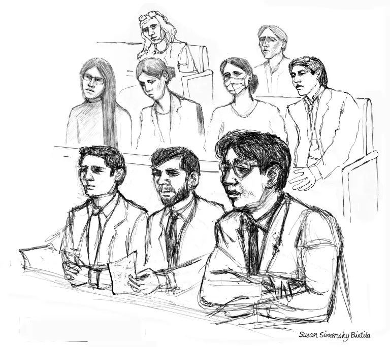 Sketch by Susan Bietila of the court proceedings