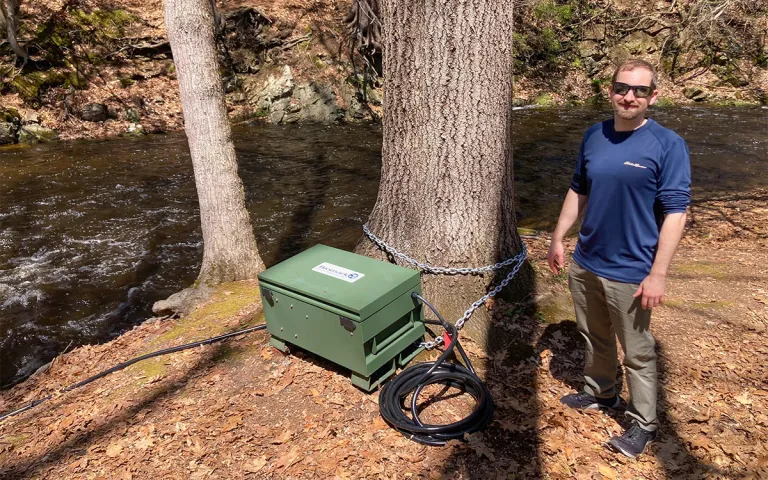 Nathan Furey, a fish biologist at the University of New Hampshire, uses modern technology to attempt to quantify how many alewives and other fish are returning to New England rivers after dams come down. 