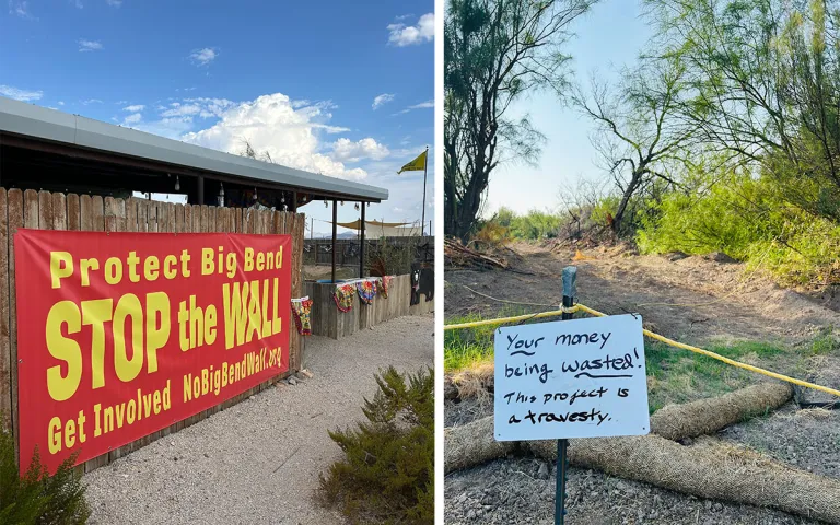 Signs that residents have made opposing the wall. 
